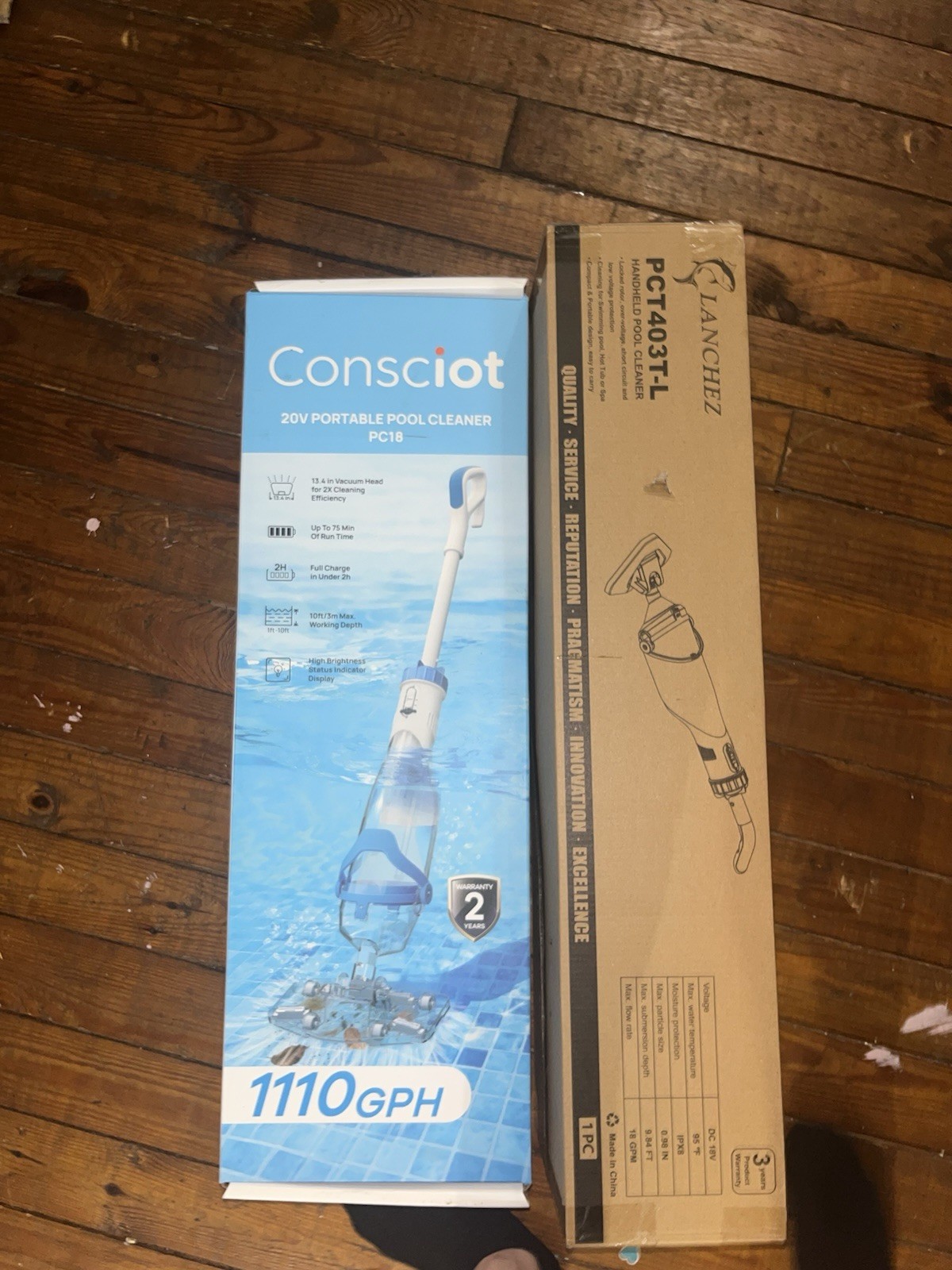 Consciot Cordless Rechargeable Pool Vacuum, Telescopic Pole, 1110 GPH, 1hr