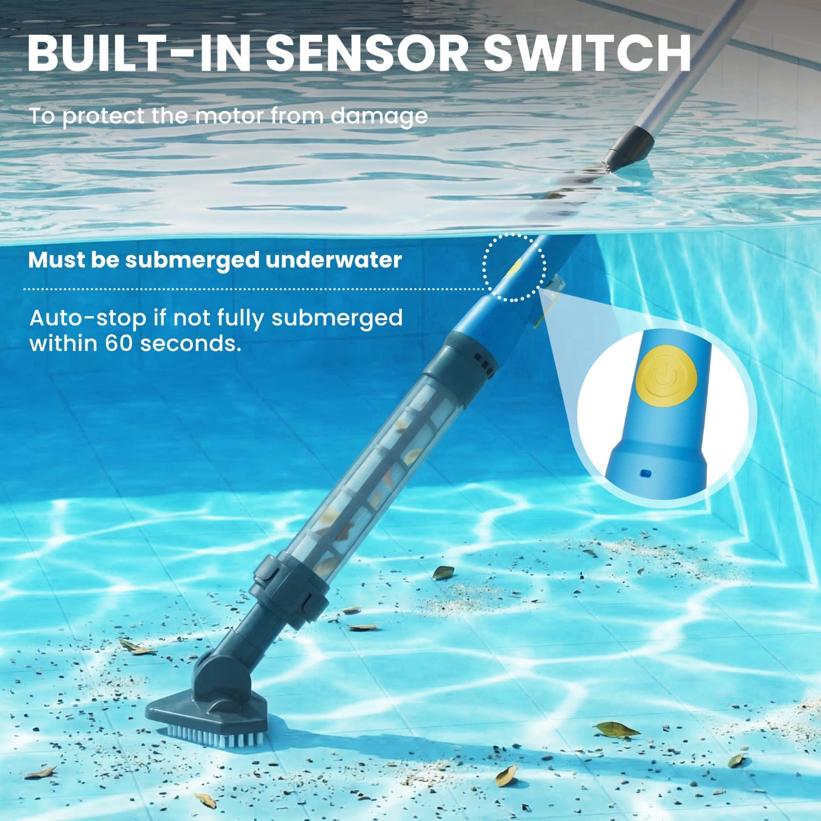 Cordless Pool Vacuum for Above Ground Pools & Hot Tubs, 60 Min Runtime, Lightwei