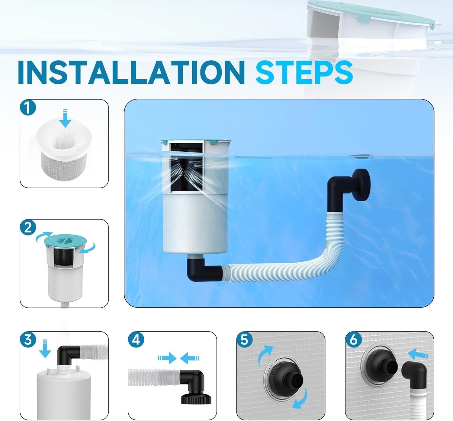 Swimming Pool Wall Mount Surface Skimmer Above Ground Pool Debris Cleaner Basket