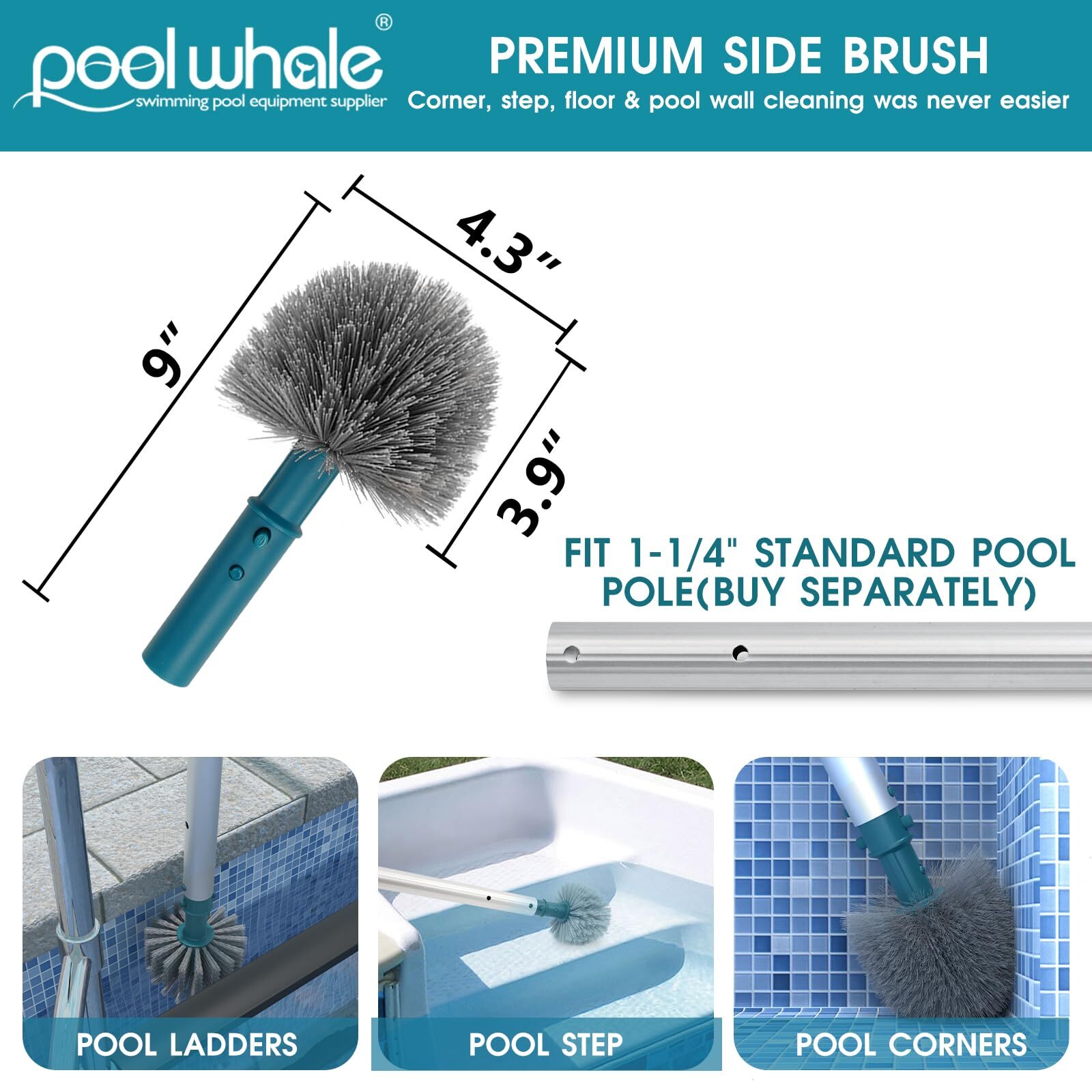 20 » Pool Brush Head Detachable Pool Cleaning Brush With Durable Around Nylon Br