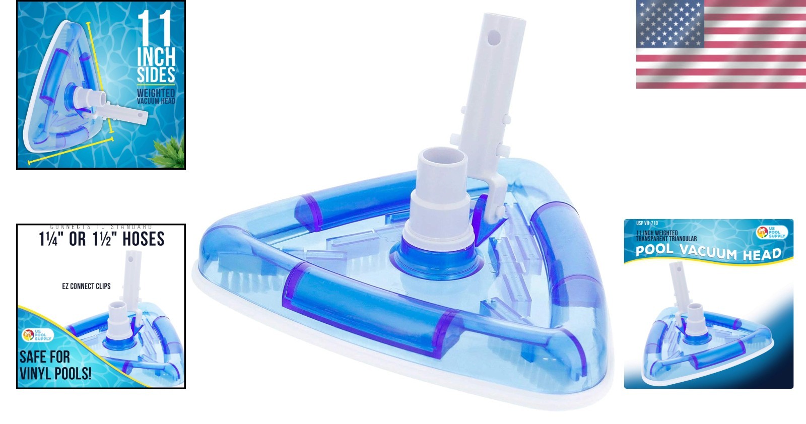 Weighted Transparent Triangular Pool Vacuum Head – EZ Clip for Easy Handling