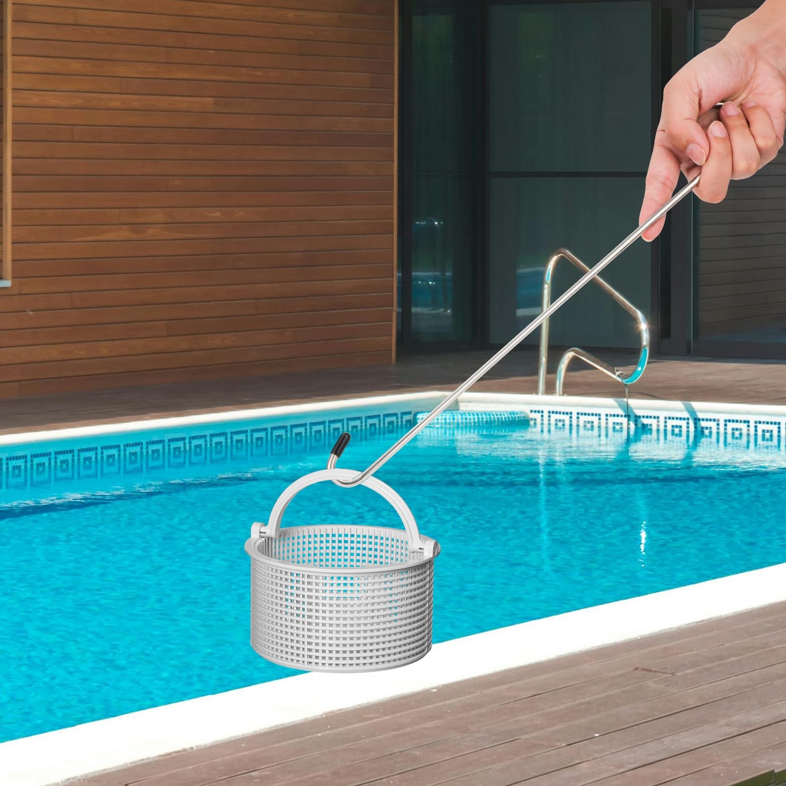 Swimming Pool Skimmer Basket Hook, 14.57in Long Skimmer Basket Extension Hand…