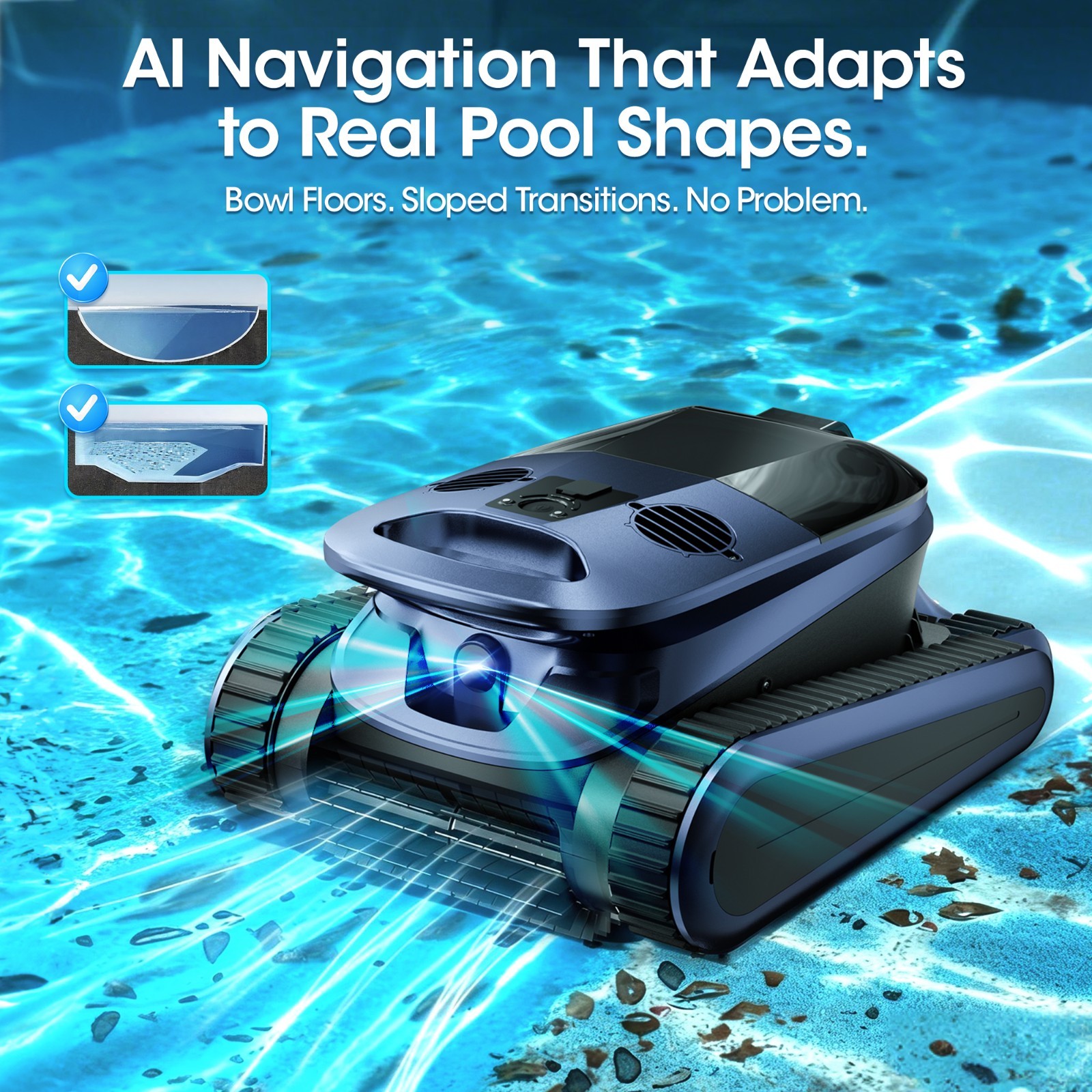 Robotic Pool Cleaner for Inground Pool Smart Wavepath Navigation 240-Min Runtime