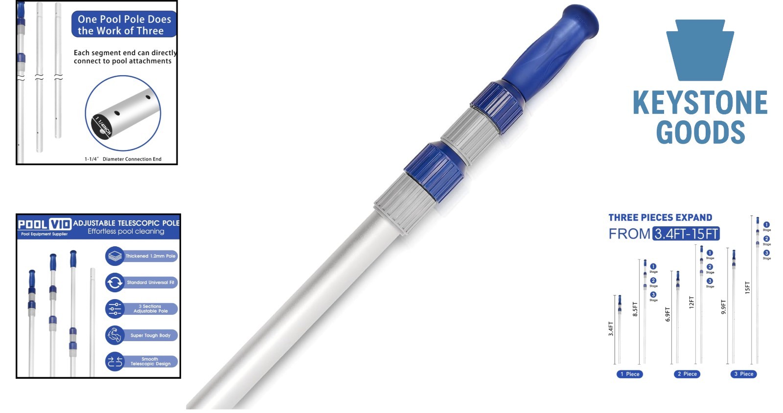 15 FT Aluminum Telescopic Pool Skimmer Pole – Adjustable & Heavy-Duty