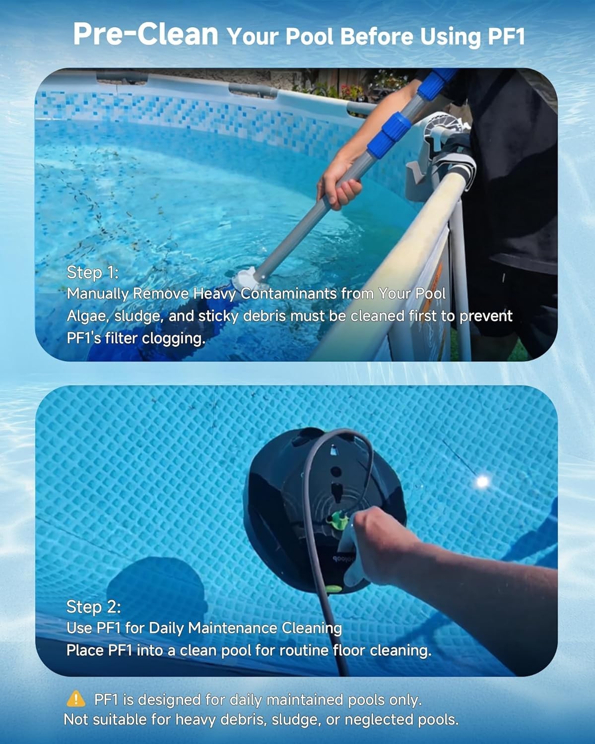 Robotic Pool Vacuum Cleaner with Triple Filtration Battery Powered Compact