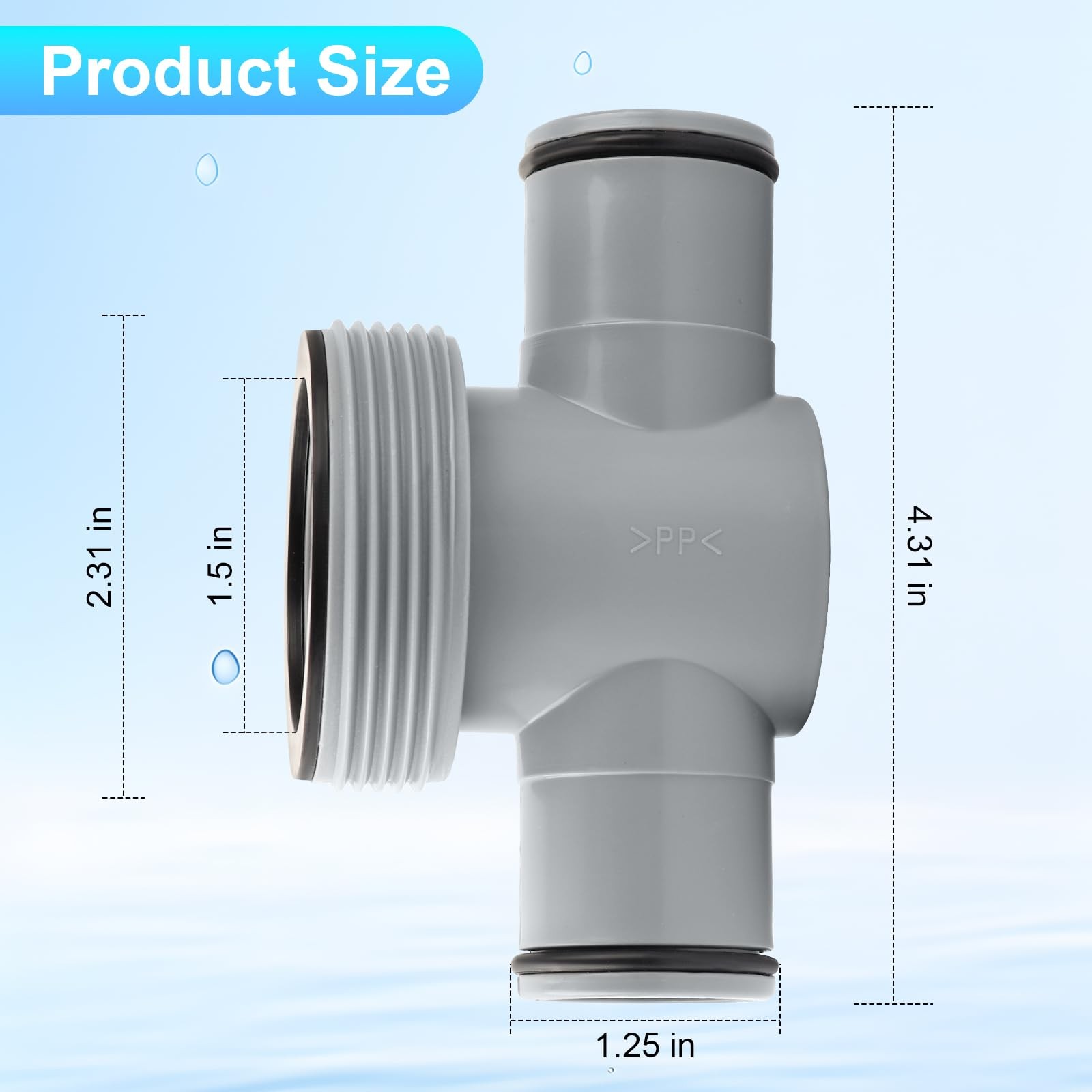 P61408 T Joint Pool 1 1/2&Prime; (1.5 inches) and 1 1/4&Prime; (1.25 hoses, Gray