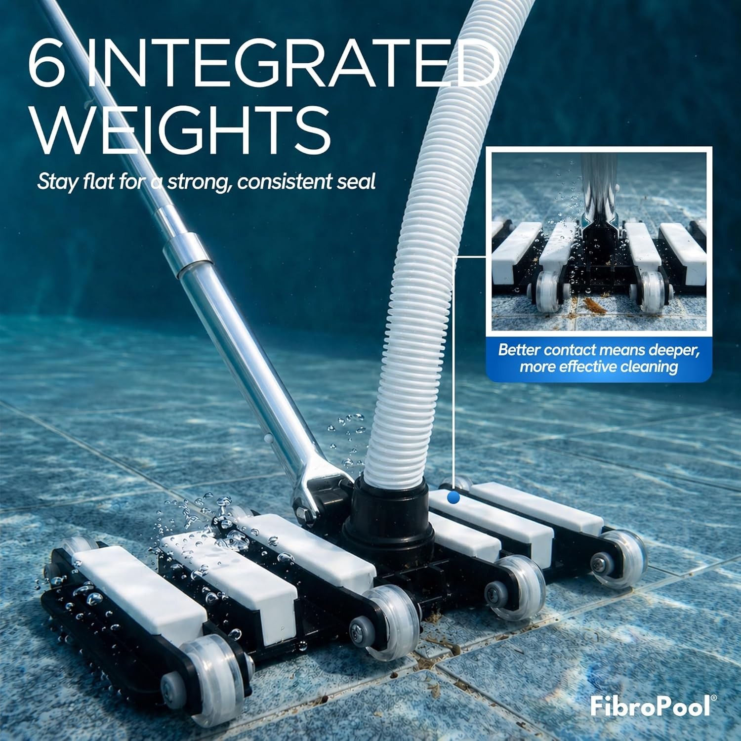 Flexible 14.4&Prime; Pool Vacuum Head with Smooth Urethane Wheels for Easy Maneuvering