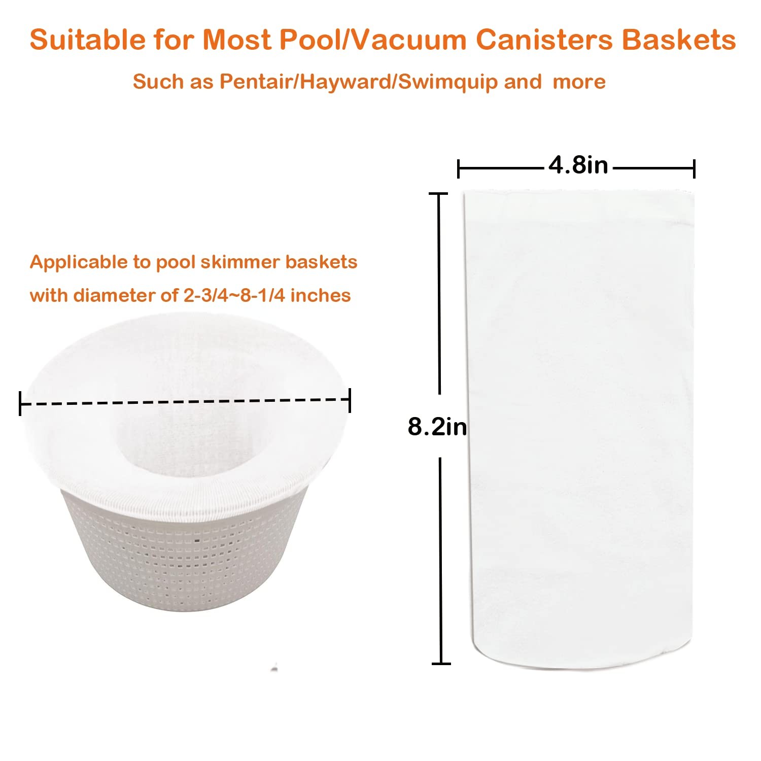 100 Pack Pool Skimmer Socks Reusable Pool Filter Socks for Skimmer Basket (74