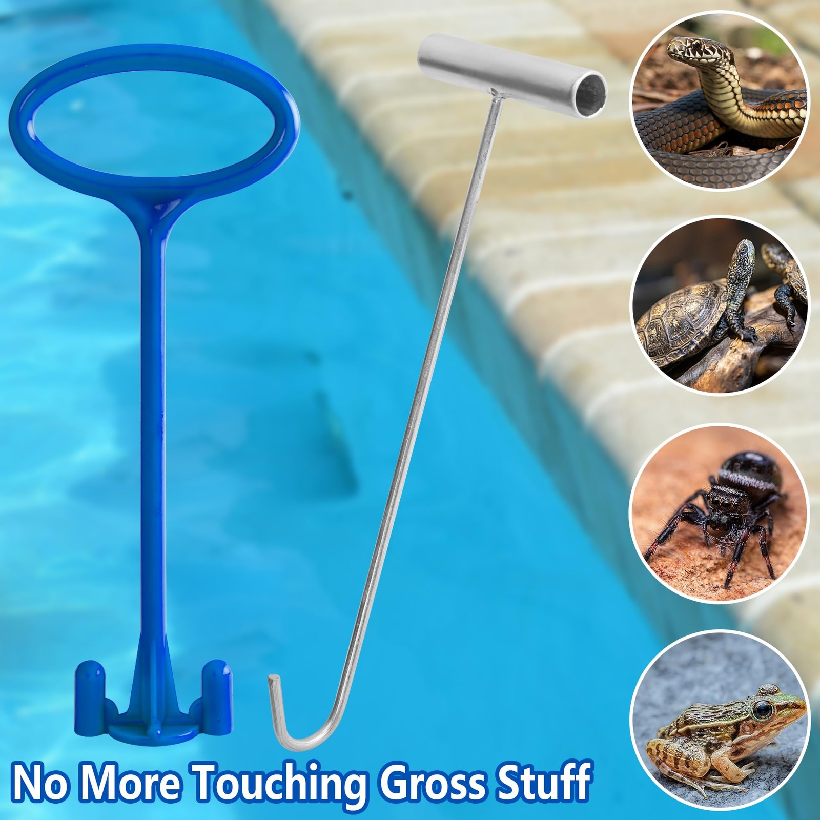 Pool Skimmer Basket Handle Tool Blue Silver Hook Inground Above Ground Cleaning