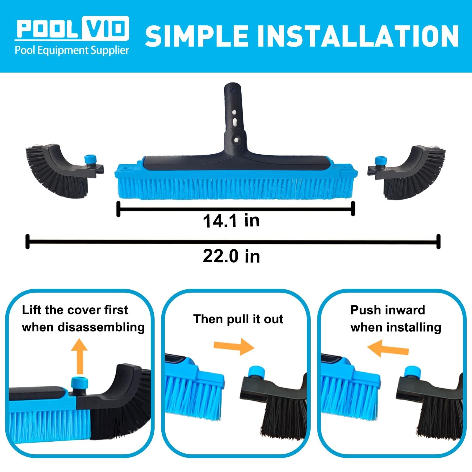 Poolvio 22&Prime; Extra-Wide Pool Brush Head, Heavy-Duty Scrubber Blue
