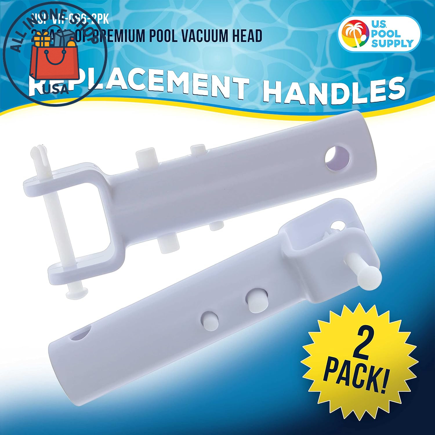 Premium Pool Vacuum Head Replacement Handles with Clips and Locking Pins