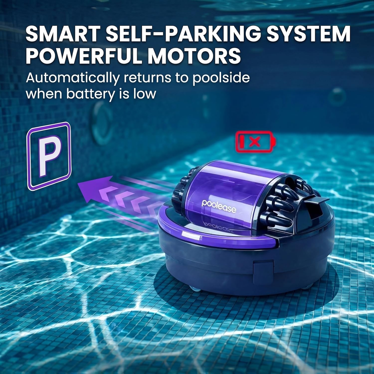 High-Power Cordless Pool Cleaner – Self-Parking and 100 Min Operation, 960 sq.ft