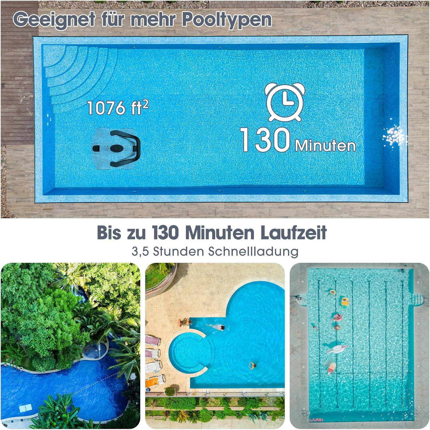 Cordless Robotic Pool Cleaner, Pool Vacuum for above Ground Pool up to 1076 Sq.F