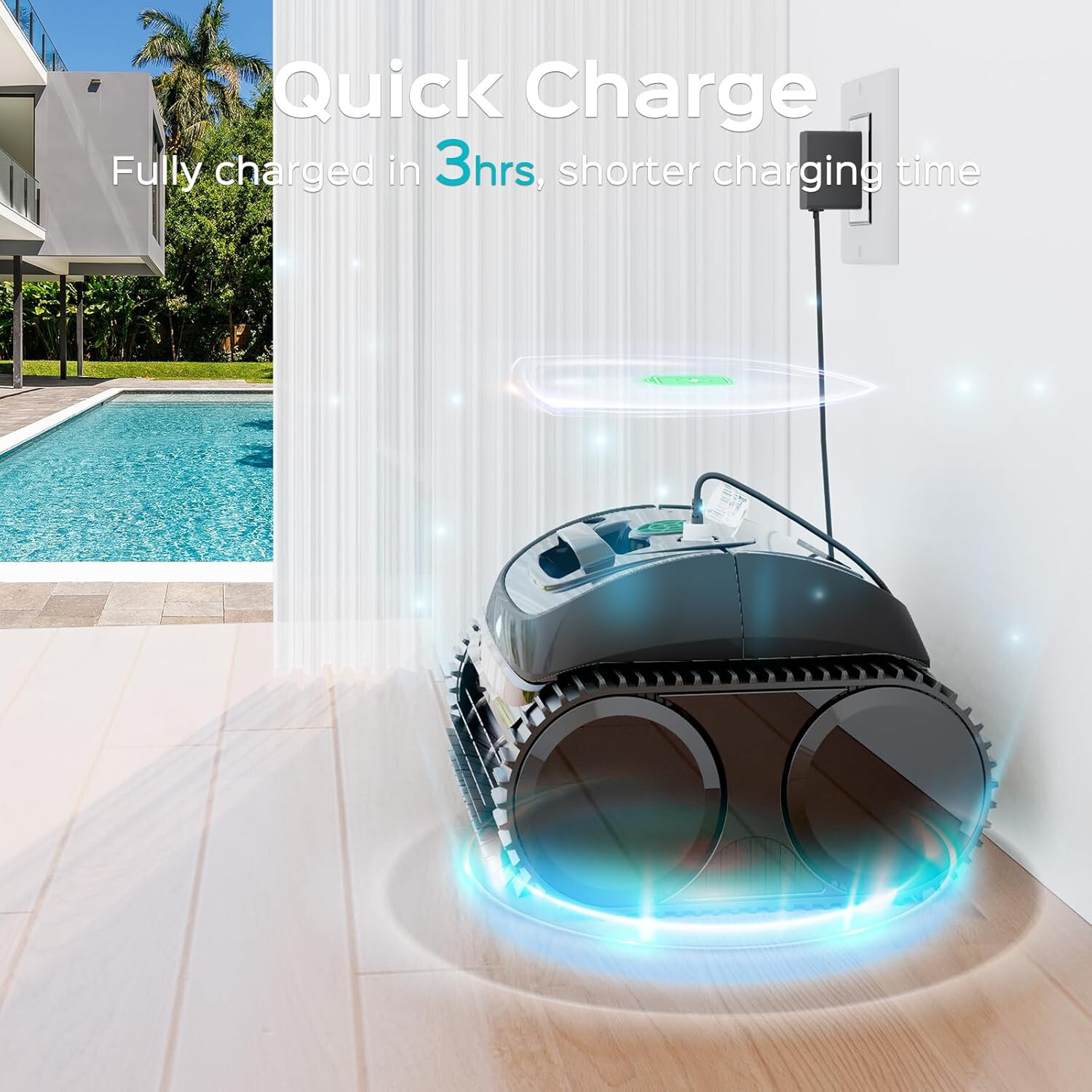 Track drive Floor & Wall Pool Vacuum Inground Cordless Robotic Cleaner Waterline