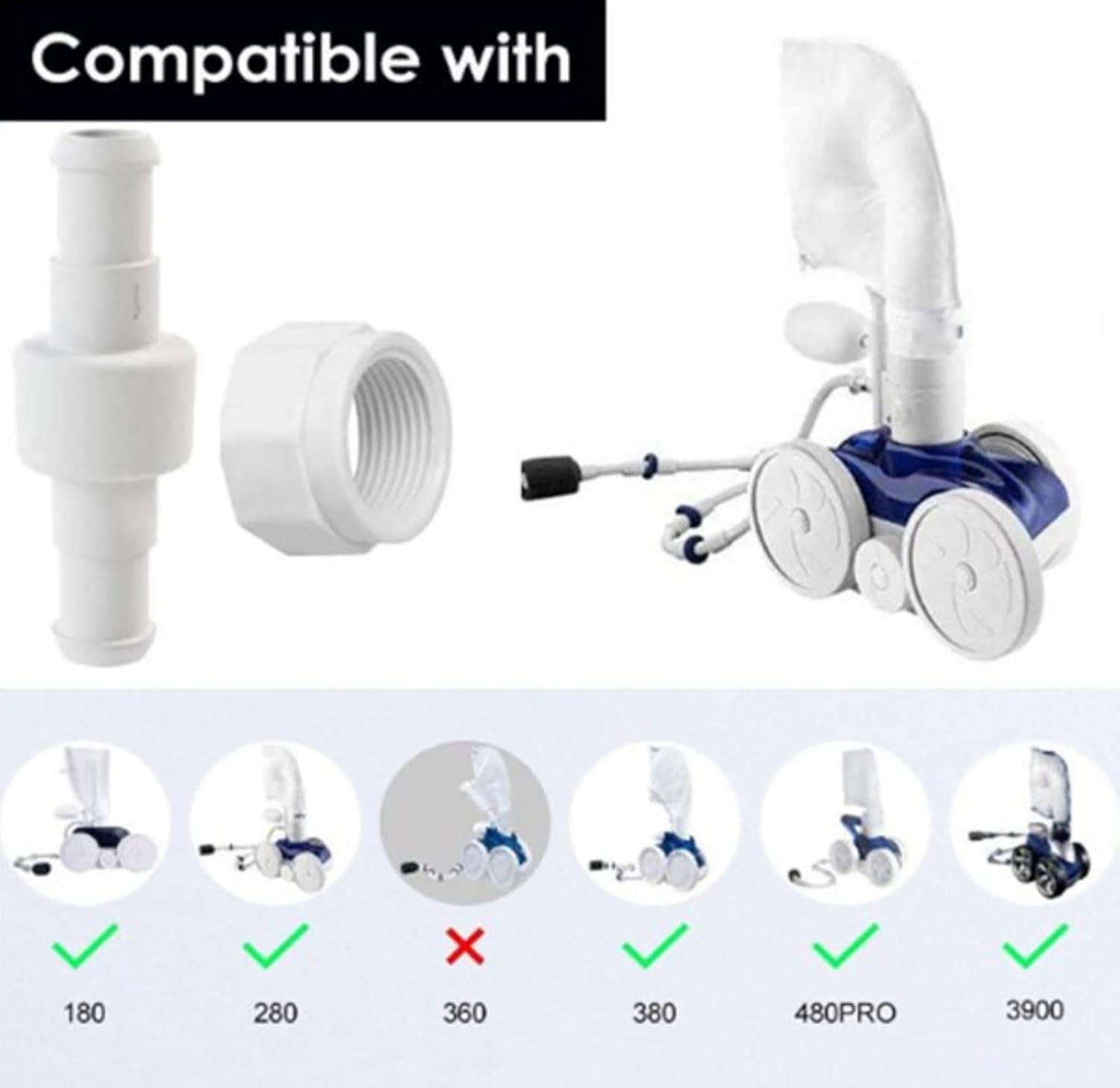 280, 380, 180 Pool Cleaner Hose Swivel D20 and Hose Nut D15 Combo Kit Replace…