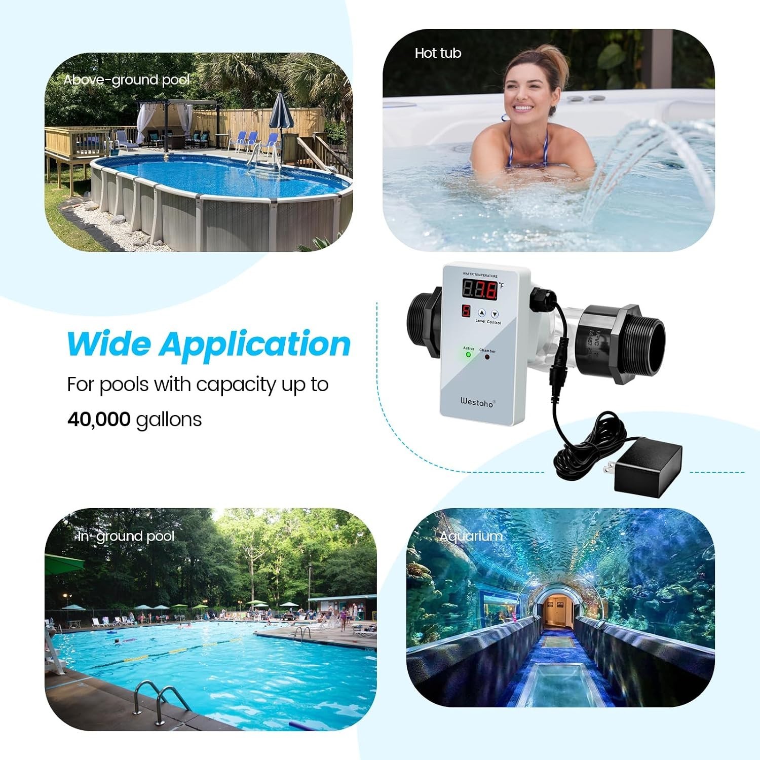 WESTAHO pool ionizer Up to 40,000 Gallons Smart Display