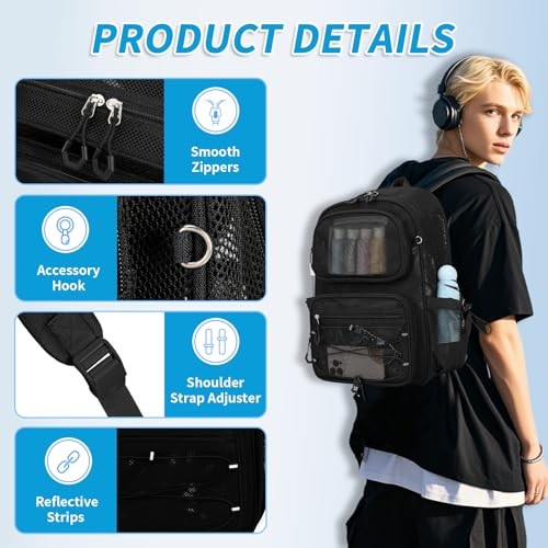 Mesh Backpack, Heavy Duty See Through Backpack Ultra-Lightweight Net Black