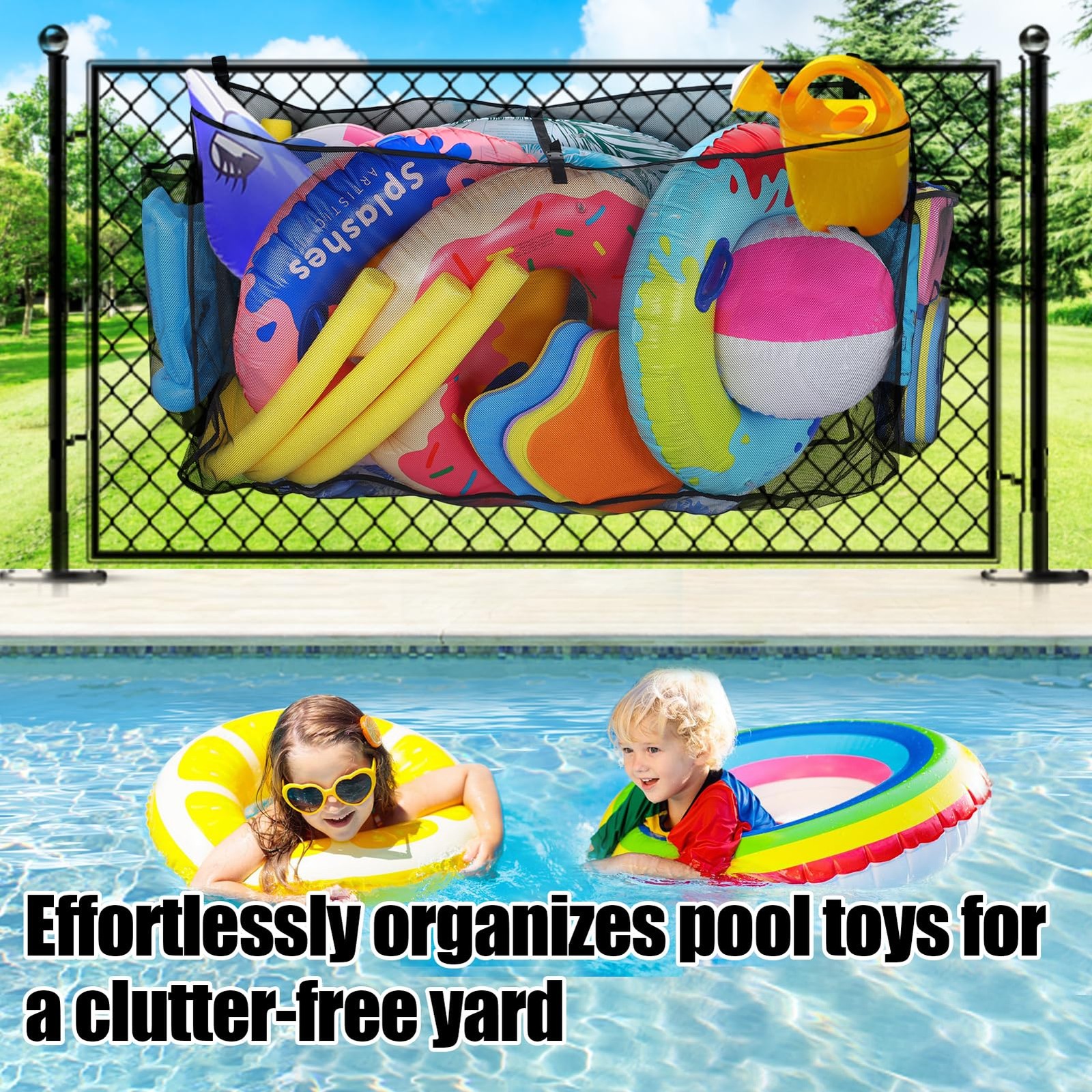 PAMASE Pool Float Storage Bag – 58×31.5x13in Large Hanging Pool Toy Storage Mesh