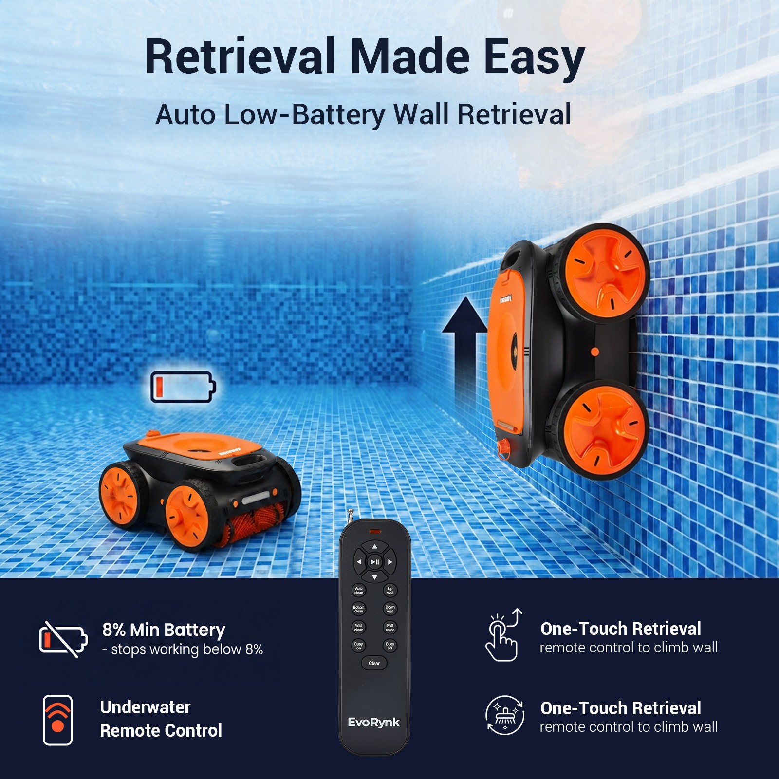 Cordless Robotic Pool Cleaner Wall Ground Vacuum Cleaner Remote Control 5-Motor