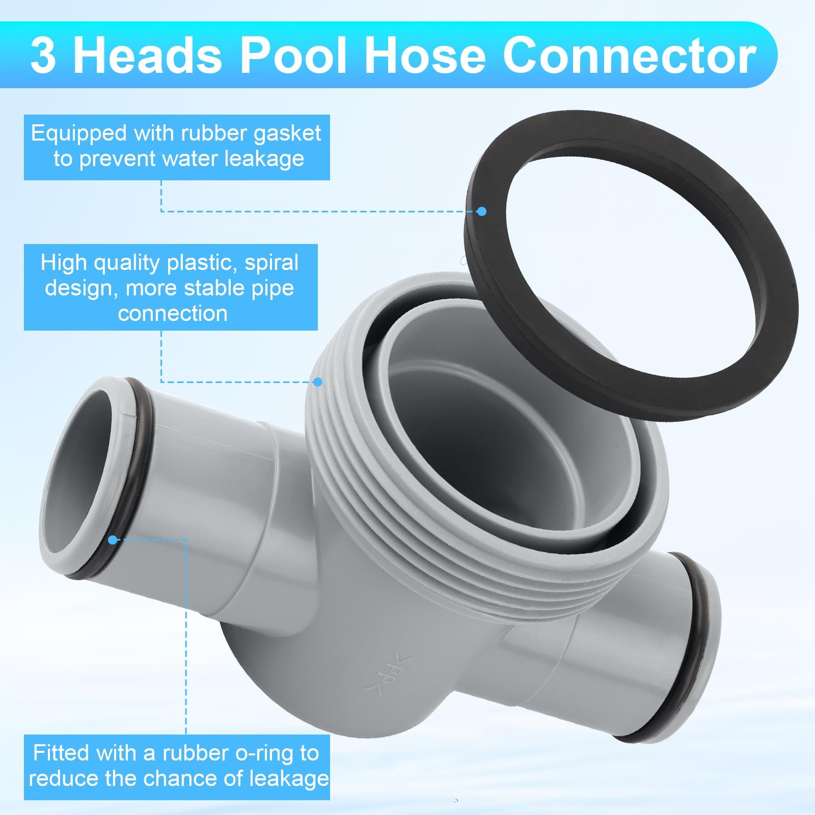 P61408 T Joint Pool 1 1/2&Prime; (1.5 inches) and 1 1/4&Prime; (1.25 hoses, Gray