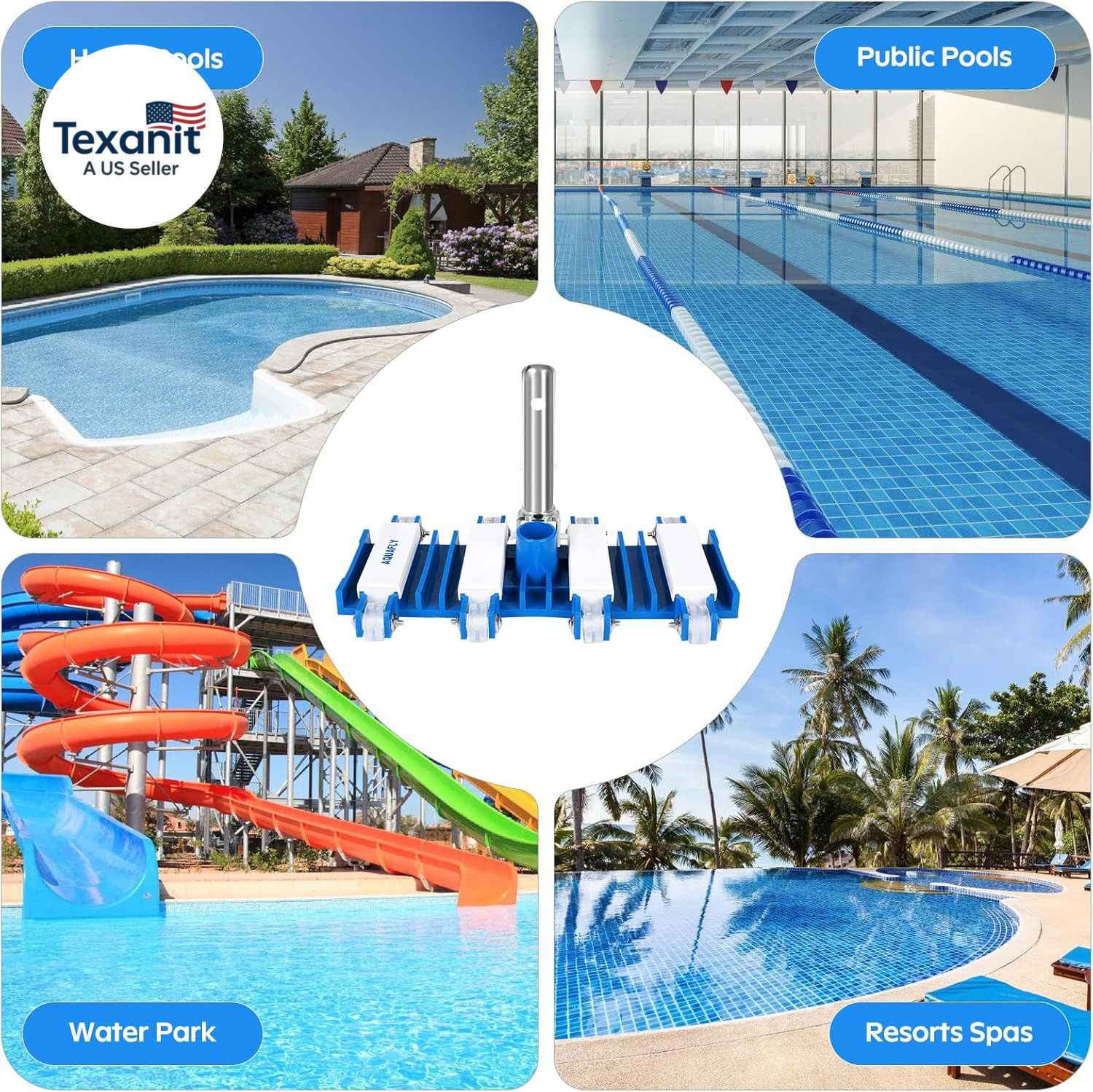 Pool Vacuum Head, Manual Cleaning Vacuum with Wheels 14 » Heavy Duty Handle Pool