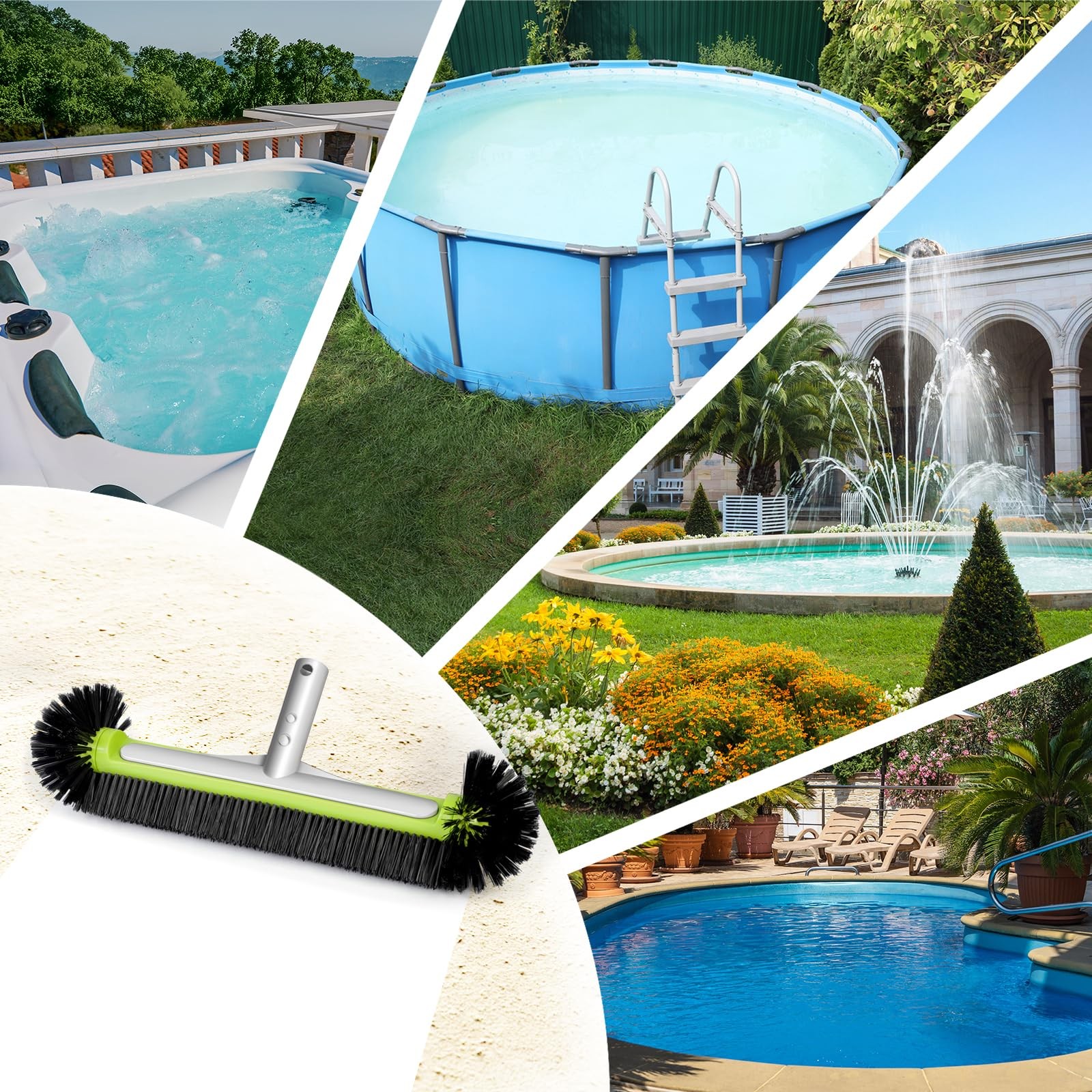 Heavy Duty Pool Brush Head 17.5&Prime; Clean Walls, Floors, Steps & Corners