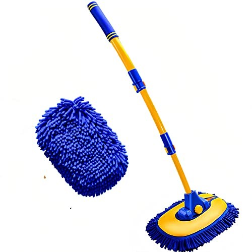 15°Curved Chenille Car Wash Brush Mop with Long Handle(Blue) | Blue-001