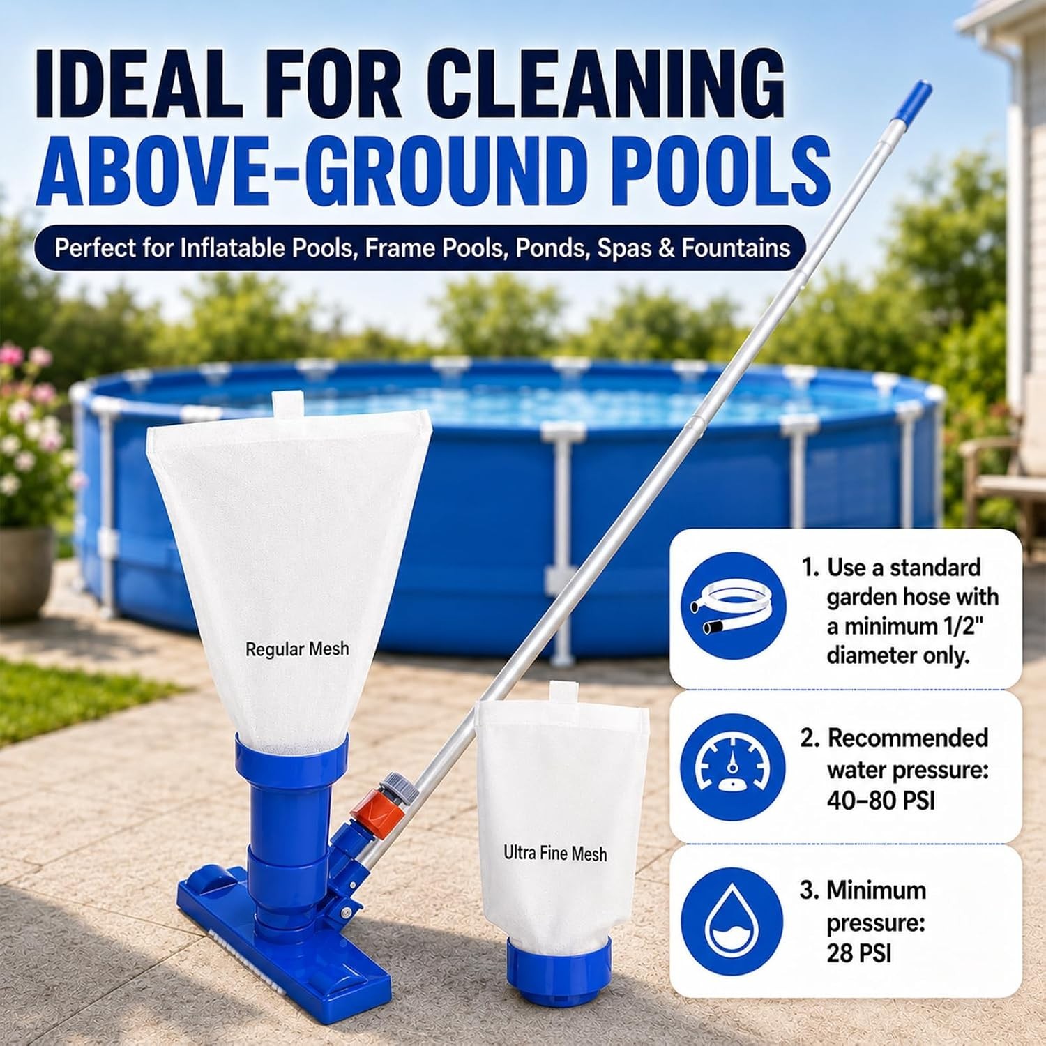 Ultra Fine Vacuum Cleaner with 2 Filter Bags – Ideal for Hot Tubs & Fountains