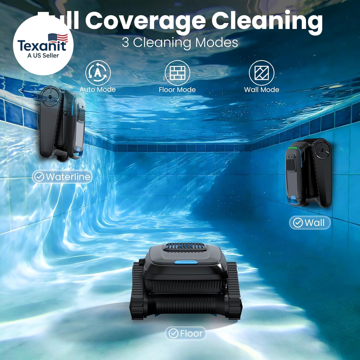 Robotic Pool Vacuum PC10, Cordless Pool Cleaner Robot for Inground & above Groun