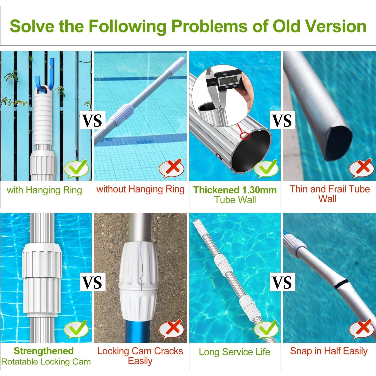 UPGRADED Pool Pole 15 Foot Telescopic Swimming Pool Poles,Telescopic Pool Cle…