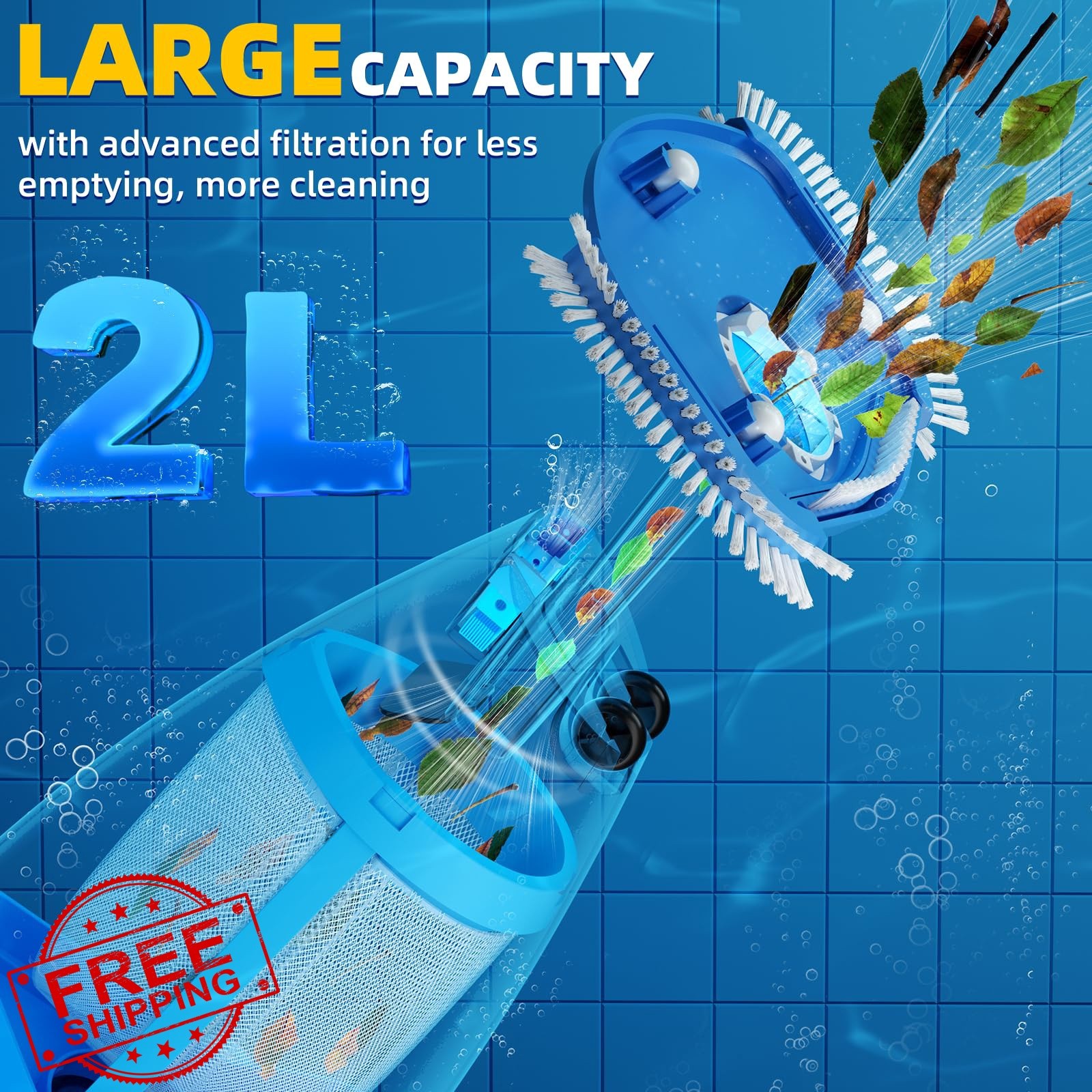Cordless Pool Vacuum Above and Inground Pools, Powerful 1590 GPH Suction,Hand…
