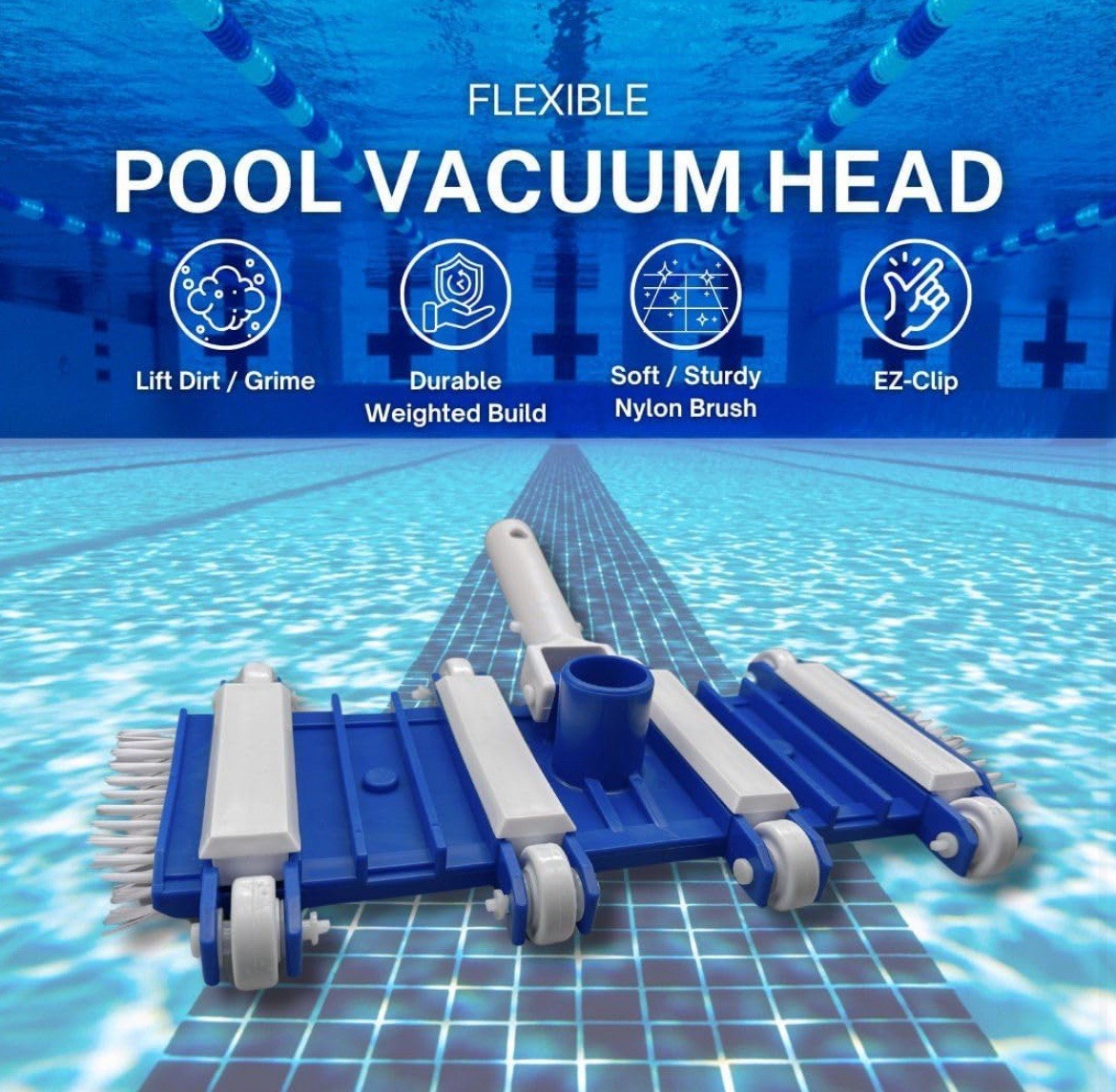 Deluxe 15-Inch Pool Vacuum Head with Wheels for Above Ground & Inground Pools