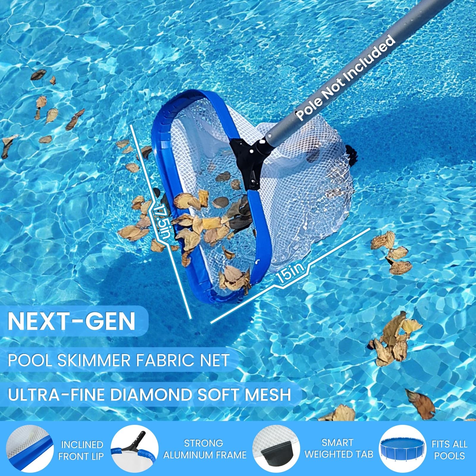 Ultra Fine Mesh Pool Skimmer Net for Sand, Silt, Pollen & Debris Removal