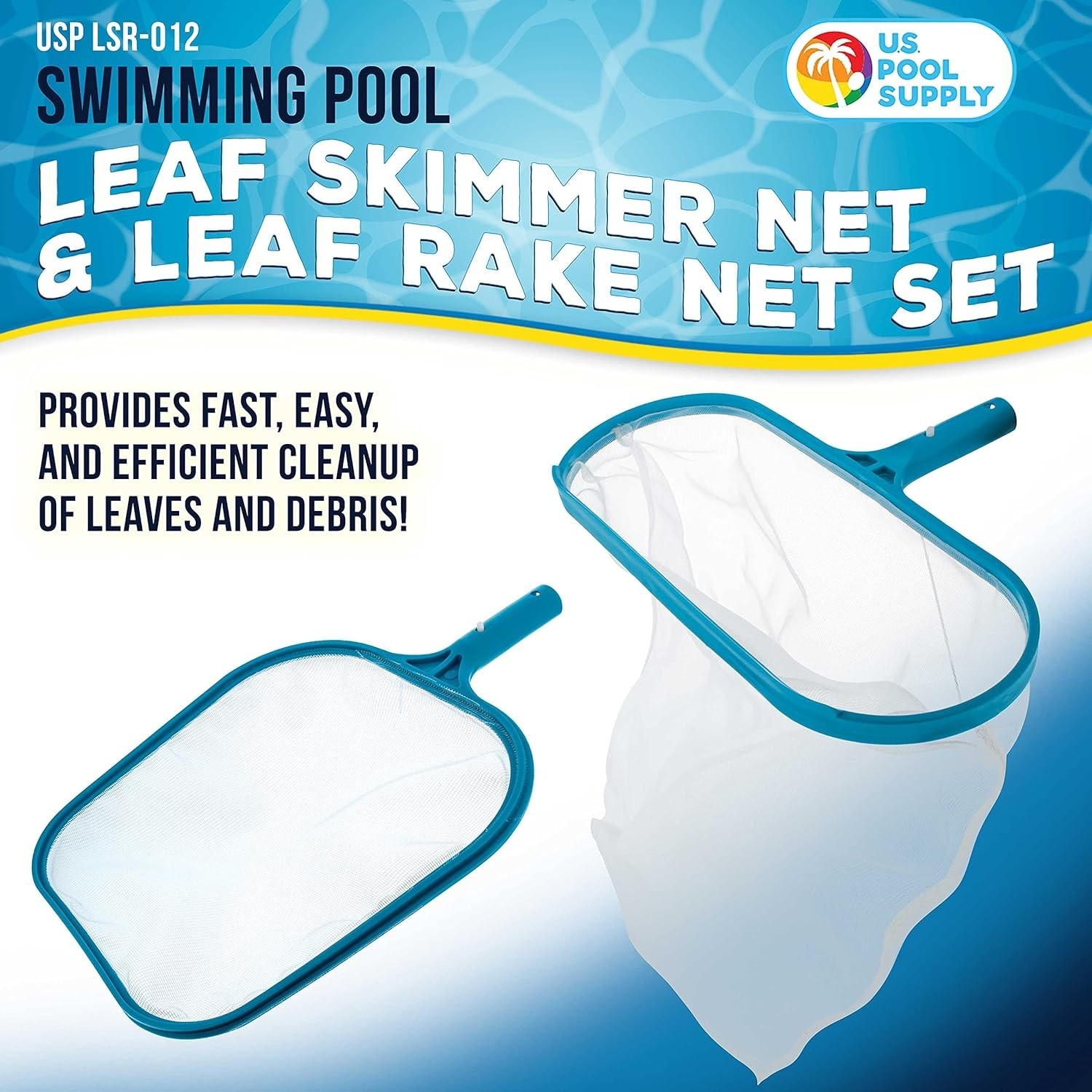 Blue Pool Leaf Skimmer and Rake Combo: Safe for All Pool Types, Easy to Use