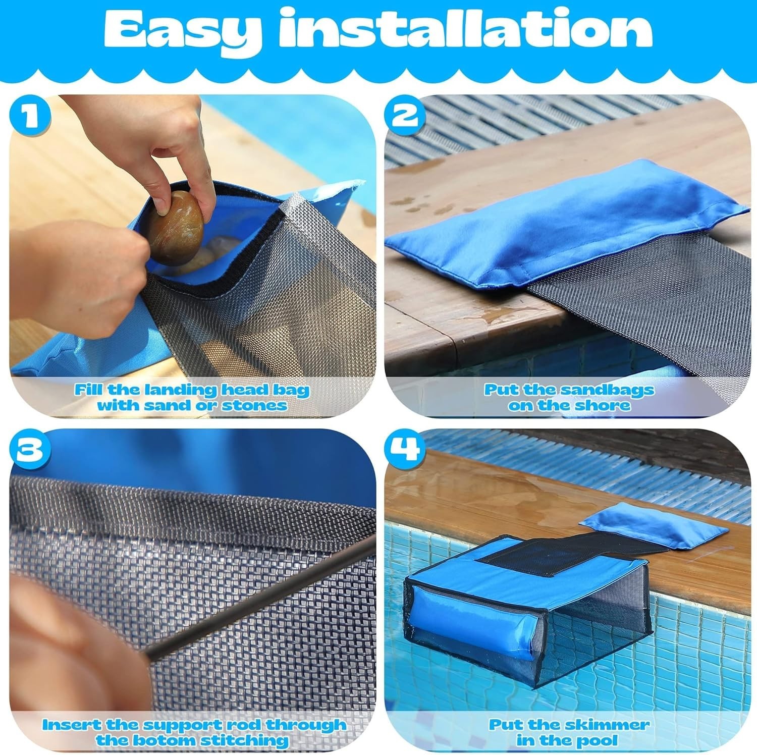 2-in-1 Pool Leaf Skimmer Net with Animal Ramp Pool Cleaning Accessory