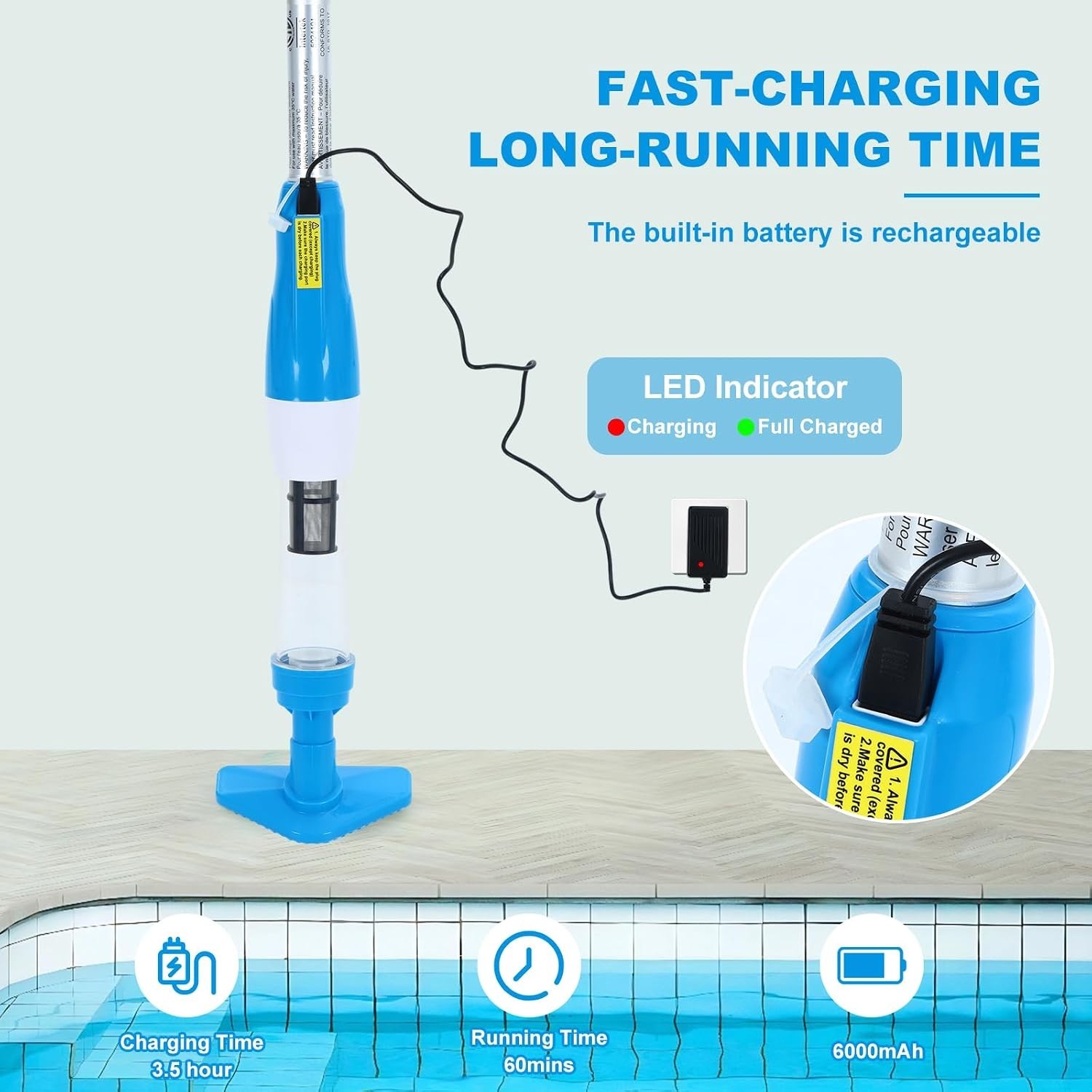 4 in 1 Cordless Rechargeable Small Pool Vacuum spa hot tub 90 Mins Running Time