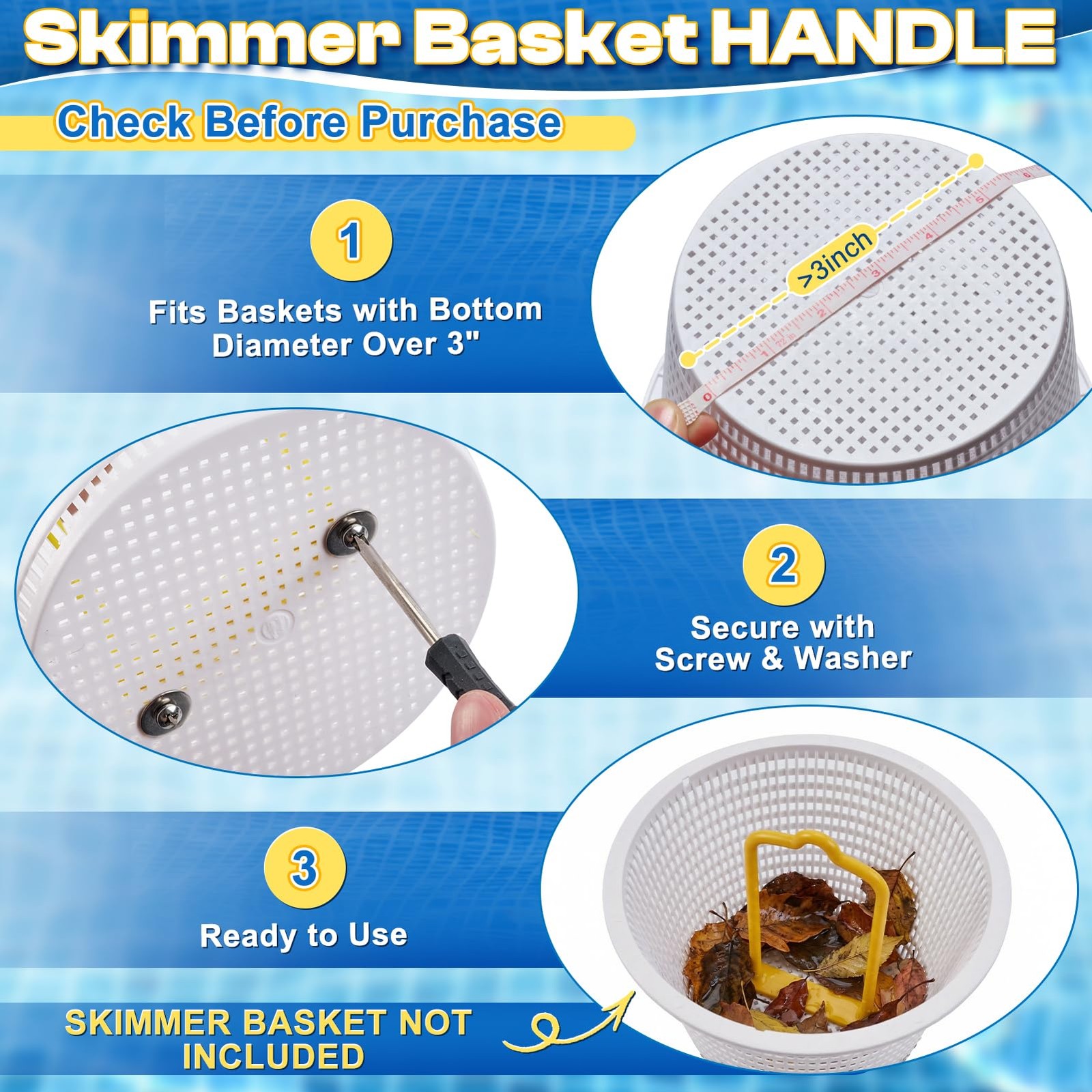 50in 2-in-1 Pool Skimmer Tool with Stainless Steel Hook and Detachable Fine M…