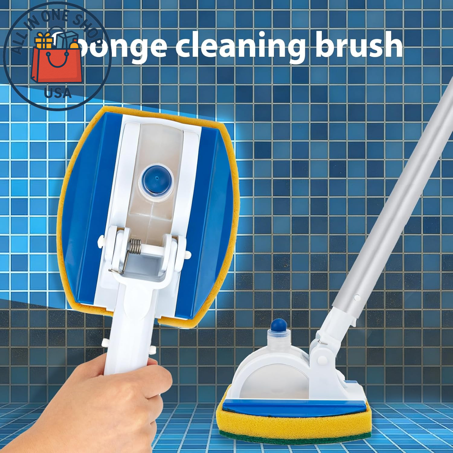 Handheld Pool Scrub Brush with Replacement Sponge Non-Scratch Tile Cleaner