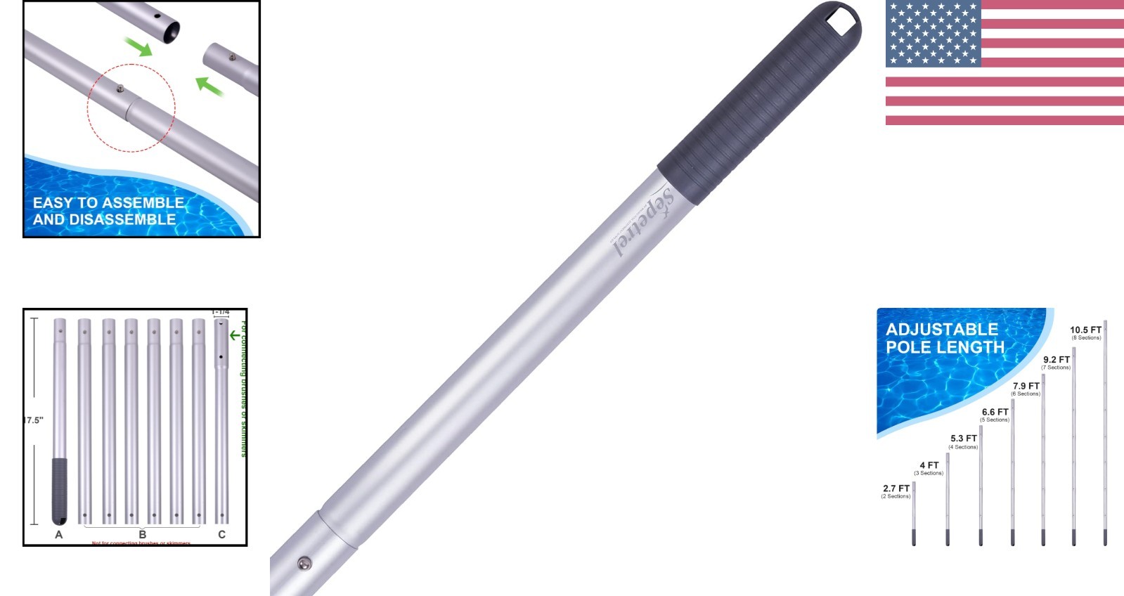 Rust-Resistant 10.5 Foot Pool Cleaning Pole – Compact & Universal Fit