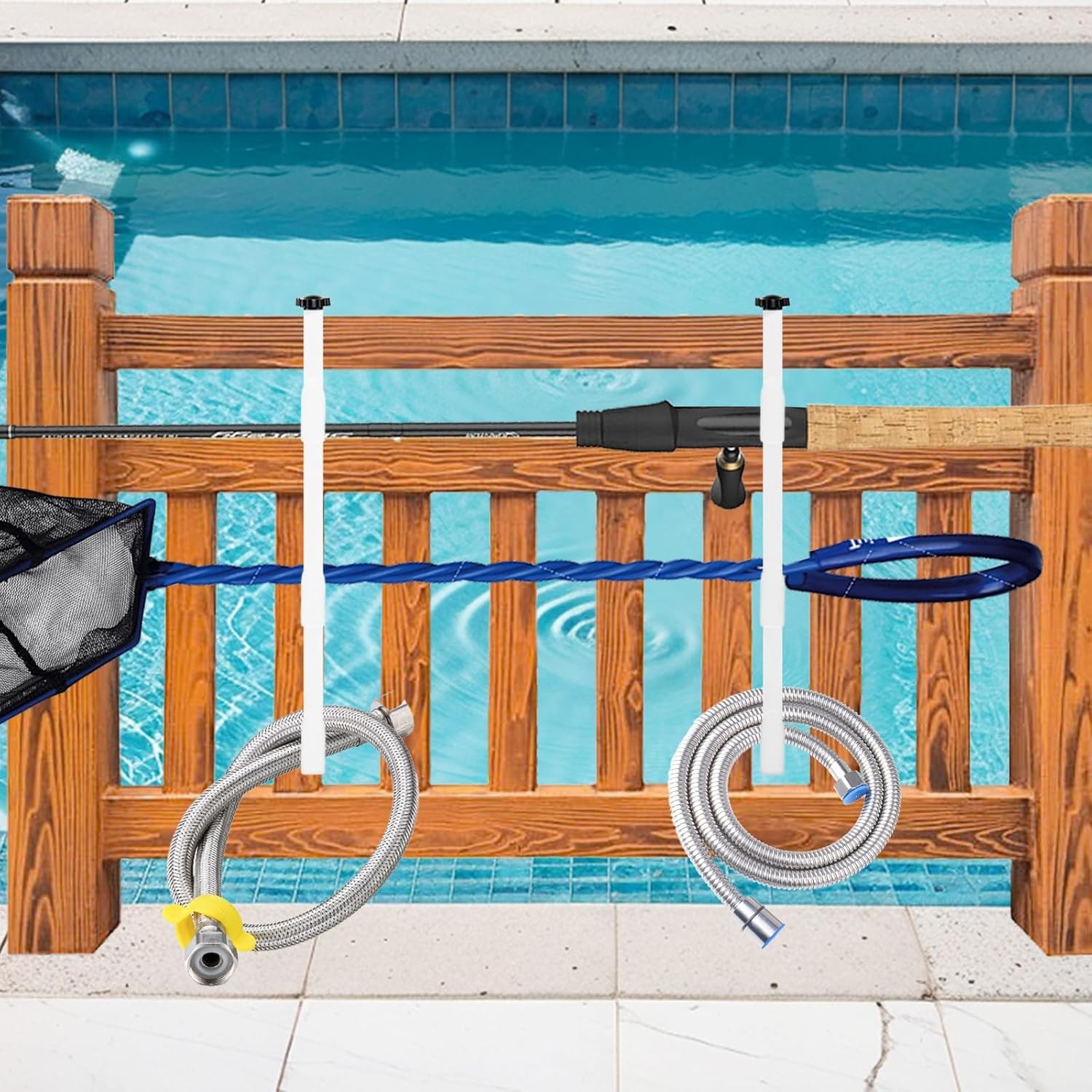 2Pcs White Pool Pole Hangers Adjustable Heavy Duty Swimming Pool Fence Hooks
