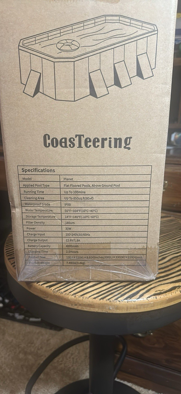 CoasTeering Planet Cordless Robotic Pool Cleaner Floor 30W IPX8 100 Min