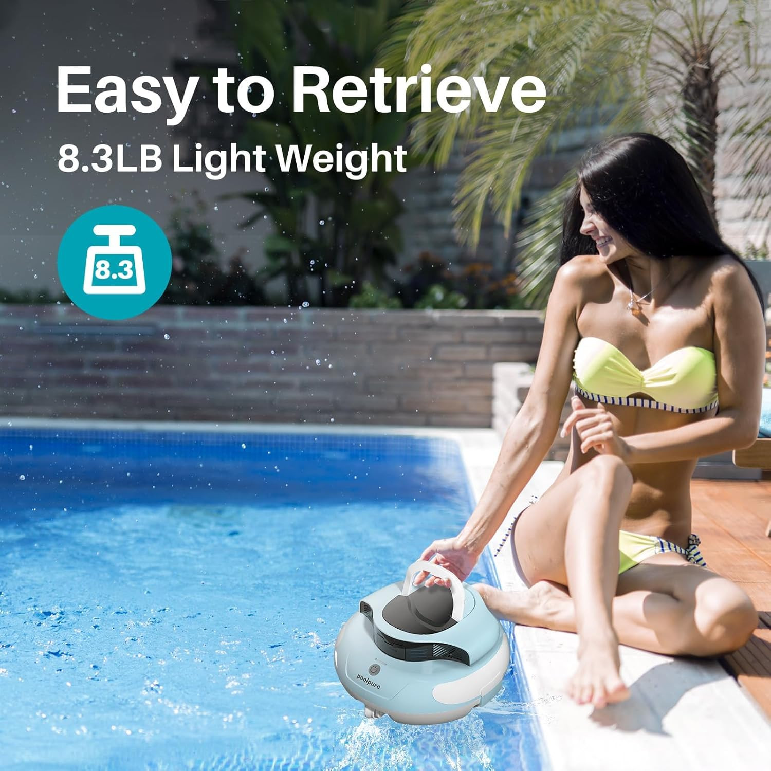 Pool Cleaner, 5000Mah Battery, 100 Minutes Runtime, 1000 Sq Ft Coverage, Automat