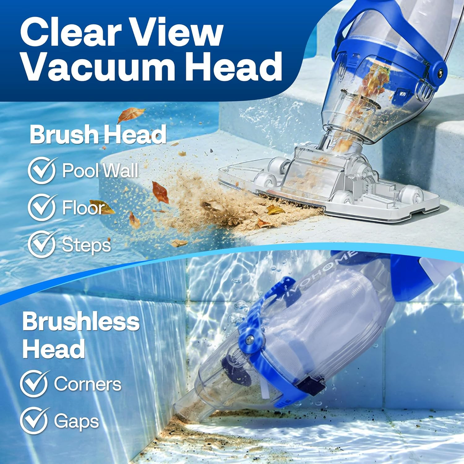1140GPH Handheld Pool Vacuum Cordless Cleaner Powerful 40W Motor Suction Long-Ru