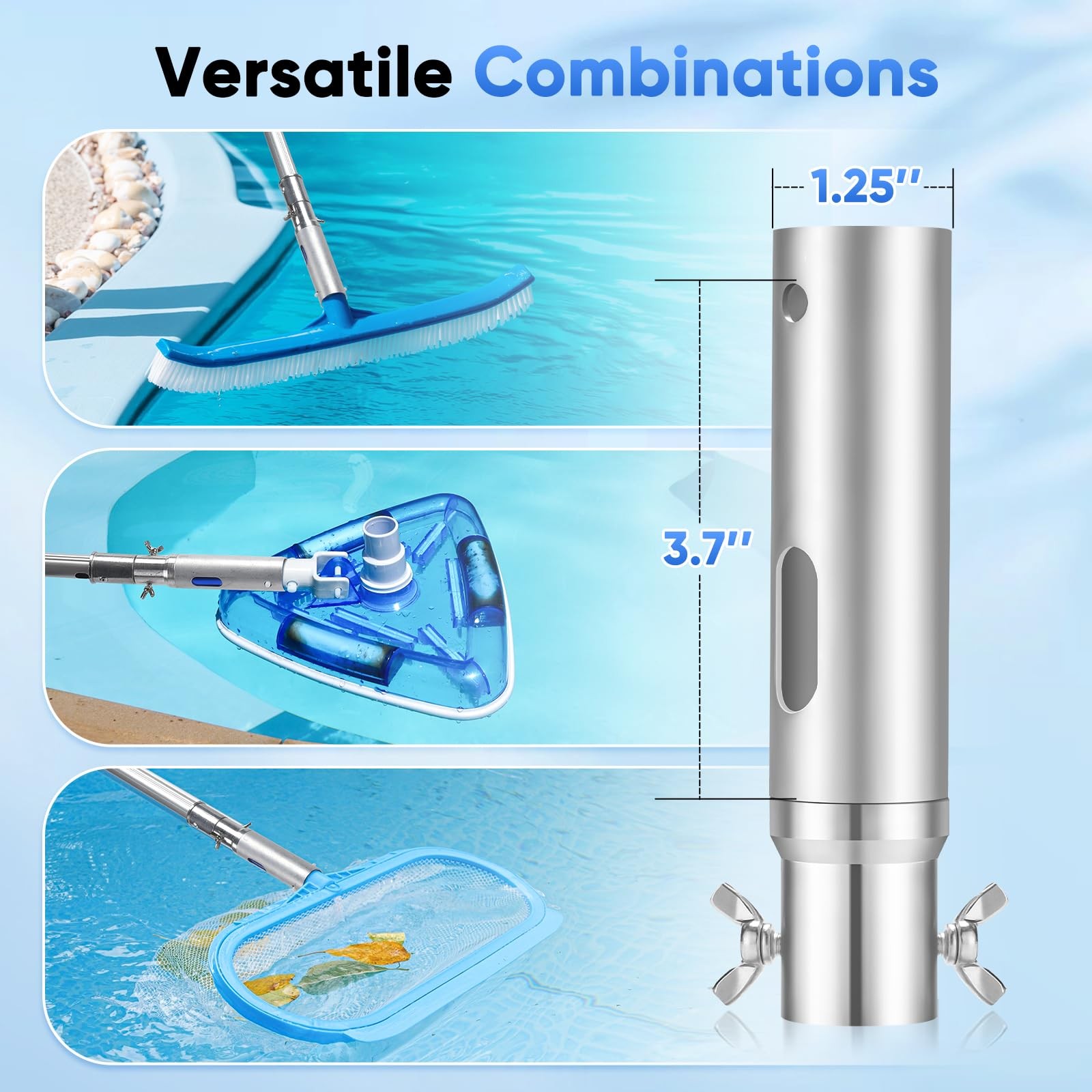 16FT Reach Aluminium Telescoping Pool Pole 4 Baffle Locks Universal