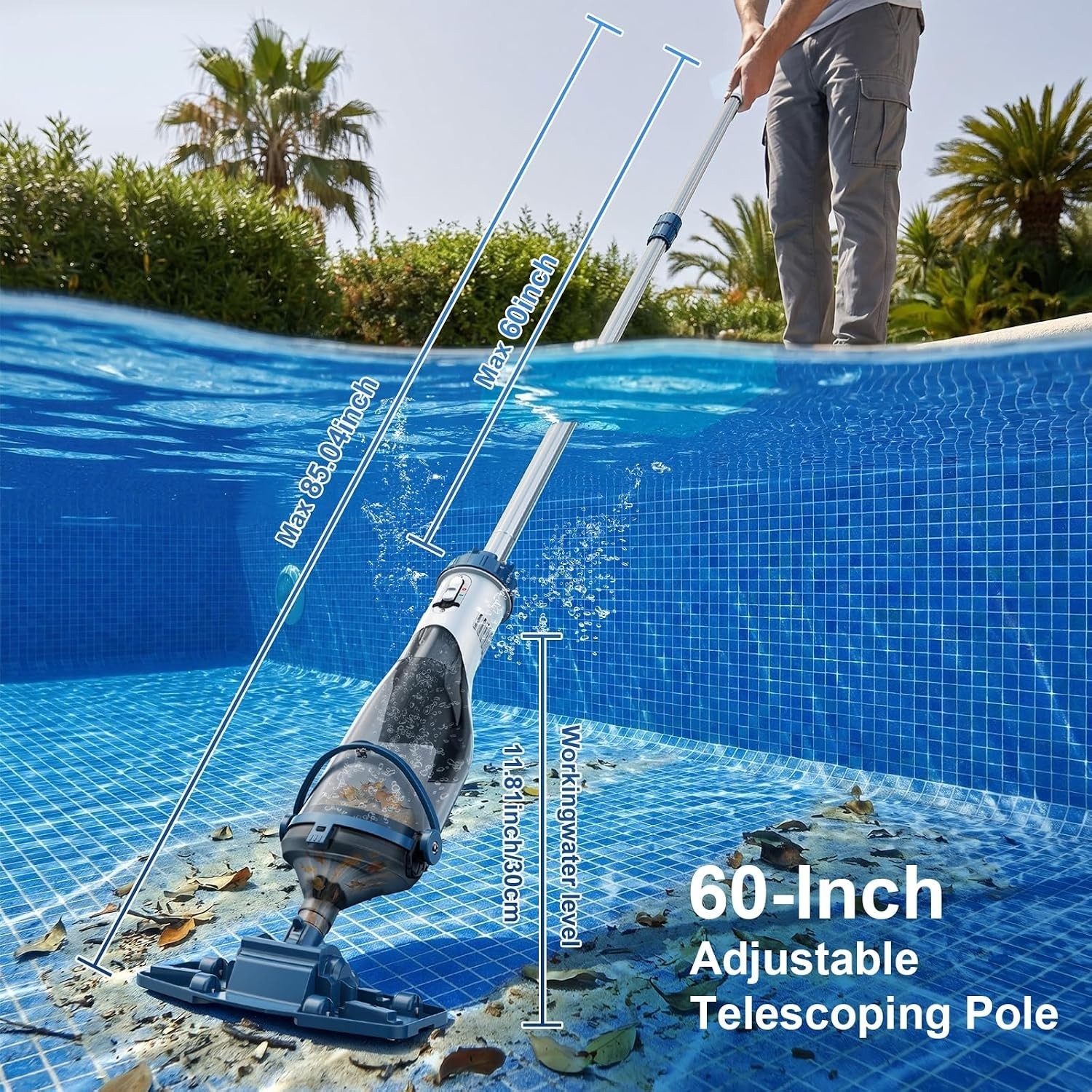 Cordless Pool Vacuum Cleaner 18.5GPM Rechargeable Above Ground Inground