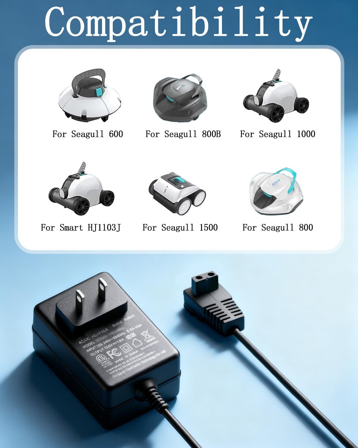 12.6V Charger for Aiper Seagull 600 1000 HJ1103J AIPURY 1000 AIPURY1000 Black