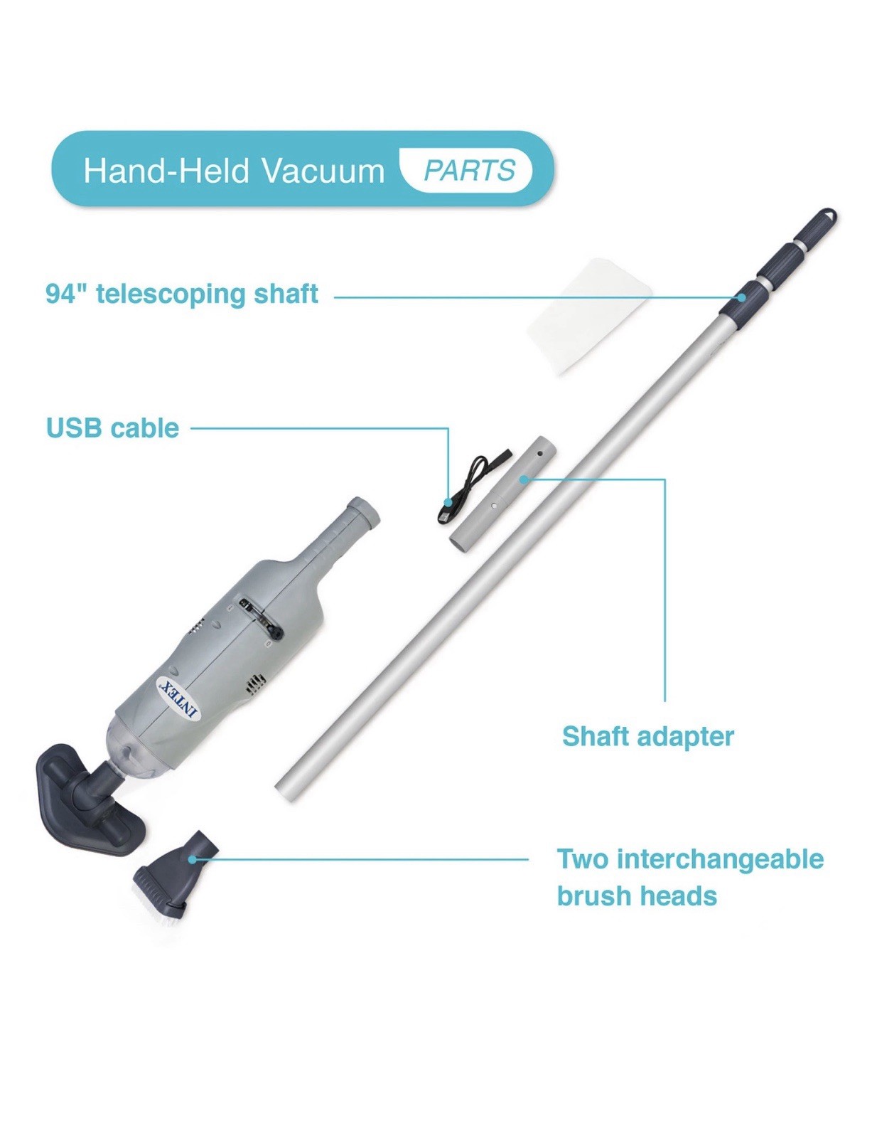 Intex Rechargeable Handheld Above Ground Pool Vacuum Cleaner W/2 Brush Heads New
