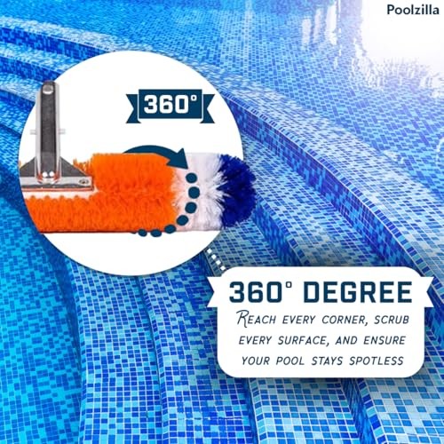 Pool Brush [3 Pack] – 360 Degree Bristles, with 12 Inch, 18 Inch, and 24 Inch