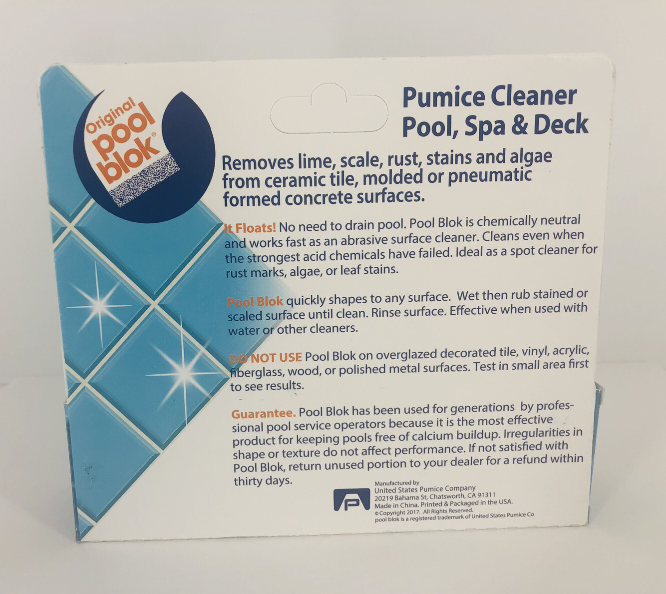 Floating Pool Blok Pumice Stone for Pool Spa Tile Concrete Cleaning 6×1.5×1.5 in