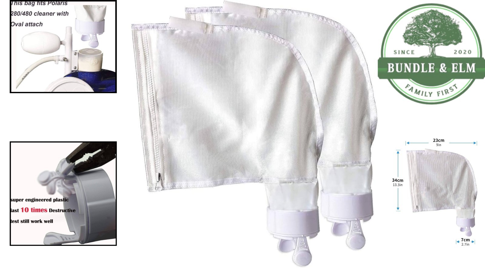 Nylon Mesh Pool Cleaner Bags, High Efficiency Zippered Design for Easy Cleaning
